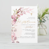 PixDezines H2 Dusty Blush Gum Foliage Communion Einladung (Stehend Vorderseite)