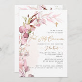 PixDezines H2 Dusty Blush Gum Foliage Communion Einladung (Vorne/Hinten)