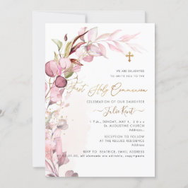 PixDezines H2 Dusty Blush Gum Foliage Communion Einladung