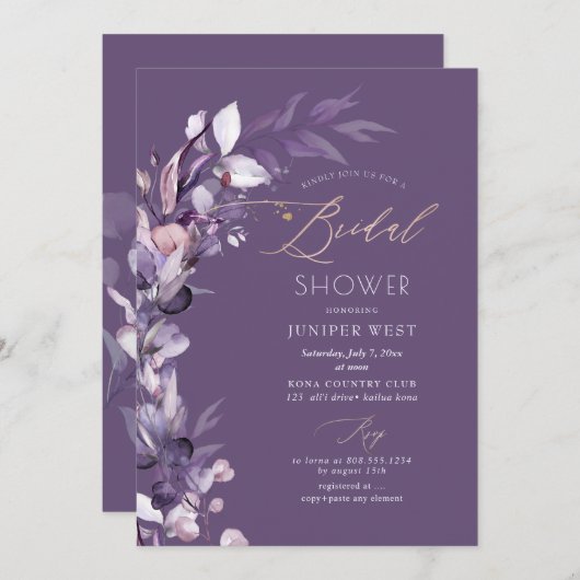 PixDezines H2 Dusty Lila Eukalyptus Einladung (Vorne/Hinten)