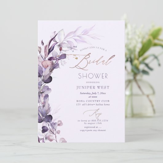 PixDezines H2 Dusty Lila Eukalyptus Einladung (Stehend Vorderseite)