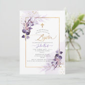 PixDezines H2 Dusty Lila Gum Eukalyptus Taufe Einladung (Stehend Vorderseite)