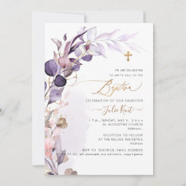 PixDezines H2 Dusty Lila Gum Foliage Taufe Einladung