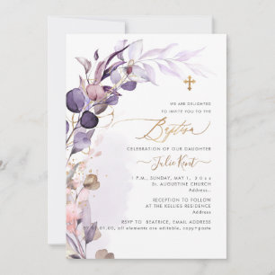PixDezines H2 Dusty Lila Gum Foliage Taufe Einladung