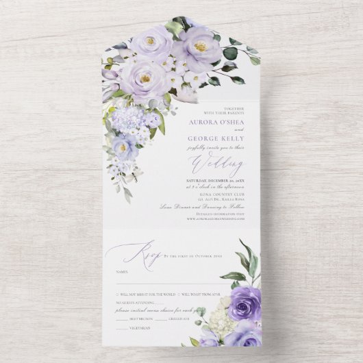 PixDezines H2 Dusty Lila Rose Hydrangea All In One Einladung (Innen)