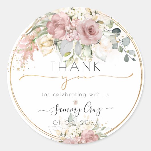 PixDezines H2 Dusty Pink Cream Rose Vielen Dank Runder Aufkleber (Vorderseite)