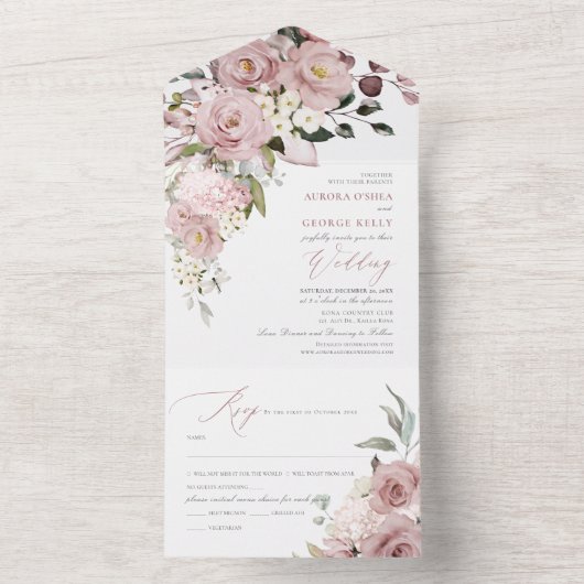 PixDezines H2 Dusty Rose Blume All In One Einladung (Innen Boden)