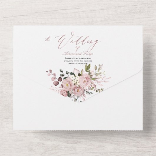 PixDezines H2 Dusty Rose Blume All In One Einladung (Rückseite)