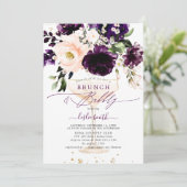 PixDezines H2 Eggplant Peonies Rose BrunchBubbly Einladung (Stehend Vorderseite)