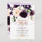 PixDezines H2 Eggplant Peonies Rose BrunchBubbly Einladung (Vorne/Hinten)
