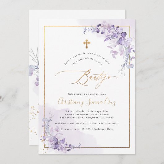 PixDezines H2 Eucalyptus Bautizo Einladung (Vorne/Hinten)