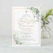 PixDezines H2 Eukalyptus Erster Kommunion Invi Einladung (Stehend Vorderseite)