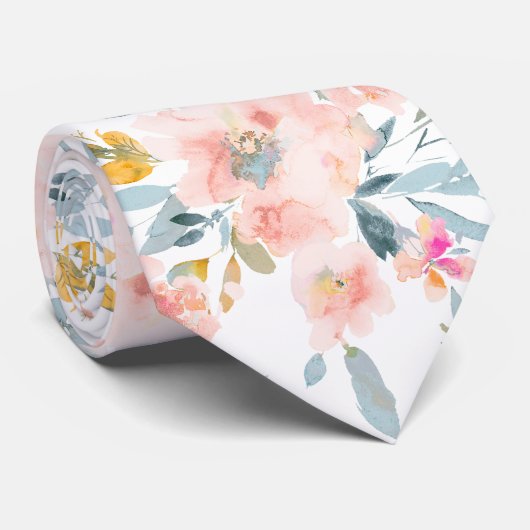 PixDezines H2 Frühlingsblumen Blush+Blau Krawatte (Gerollt)