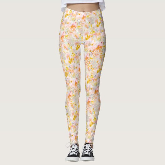 PixDezines H2 Frühlingsblumen Blush Senf Leggings (Vorderseite)
