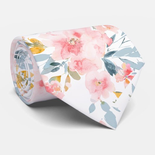 PixDezines H2 Frühlingsblumen Blush und Blau Krawatte (Gerollt)