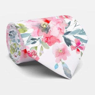 PixDezines H2 Frühlingsblumen Rosa Rot Staubblau  Krawatte