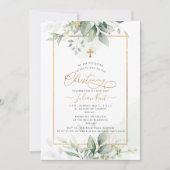 PixDezines H2 Green Gold Eucalyptus Christening Einladung (Vorderseite)