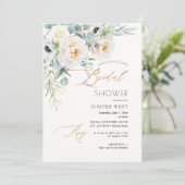 PixDezines H2 Green Gold Eukalyptus Brautparty Einladung (Stehend Vorderseite)