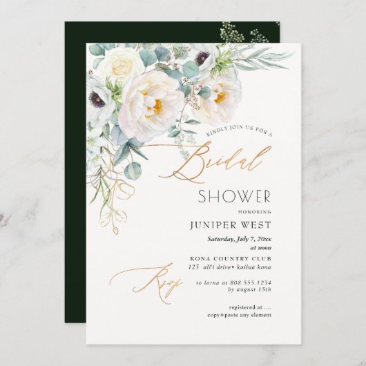 PixDezines H2 Green Gold Eukalyptus Brautparty Einladung (Vorne/Hinten)