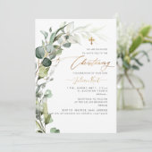 PixDezines H2 Greenery Gum Foliage Christening Inv Einladung (Stehend Vorderseite)