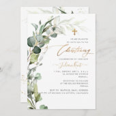 PixDezines H2 Greenery Gum Foliage Christening Inv Einladung (Vorne/Hinten)