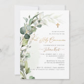 PixDezines H2 Greenery Gum Foliage First Commumion Einladung (Vorderseite)