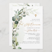 PixDezines H2 Greenery Gum Foliage First Commumion Einladung (Vorne/Hinten)