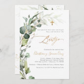 PixDezines H2 Grüne Gummi Foliage Bautizo Einladung (Vorne/Hinten)