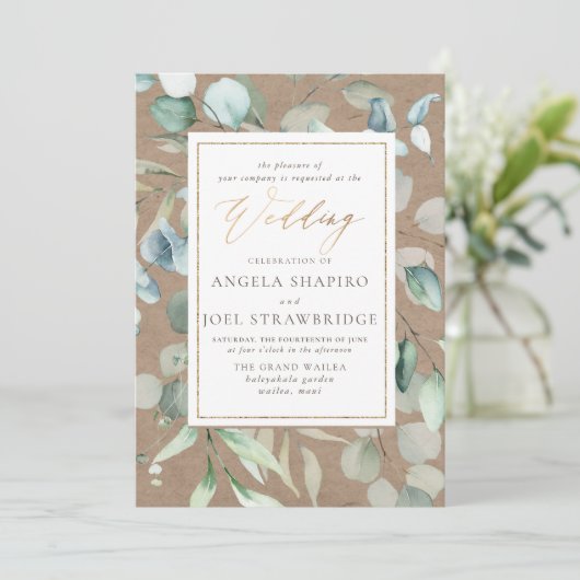 PixDezines H2 Grüne Rustikale Eukalyptus Einladung (Stehend Vorderseite)