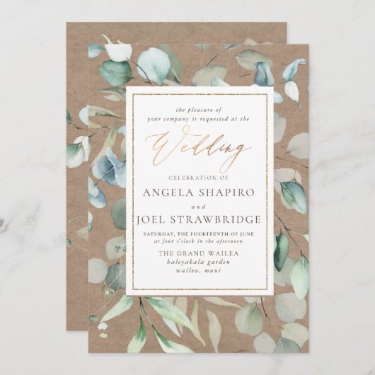 PixDezines H2 Grüne Rustikale Eukalyptus Einladung (Vorne/Hinten)