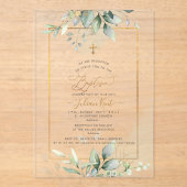 PixDezines H2 Grünes Gold-Eukalyptus-Taufe Acryleinladungen (Vorderseite)