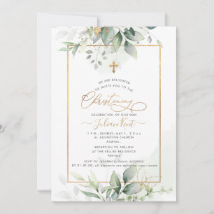 PixDezines H2 Grünes Gold Eukalyptus-Taufe Einladung