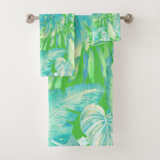 PixDezines H2 Hawaiianischer Dschungel Aqua Neon G Badhandtuch Set