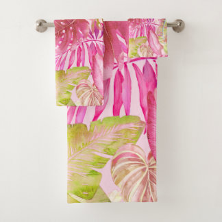 PixDezines H2 Hawaiianischer Dschungel Grün Badhandtuch Set