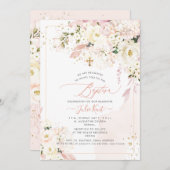 PixDezines H2 Hydrangeas Blush Rose Taufe Einladung (Vorne/Hinten)