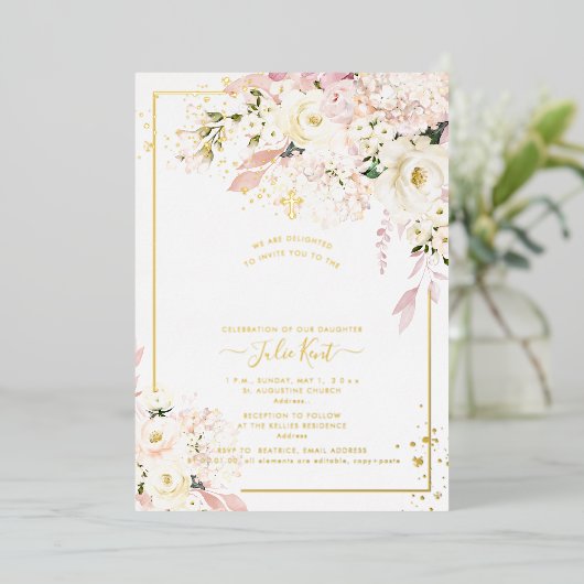 PixDezines H2 Hydrangeas Blush Rose Taufe Folieneinladung (Stehend vorne)