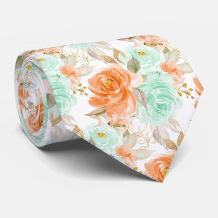 PixDezines H2 Korallenorange Grüne Rosen Krawatte