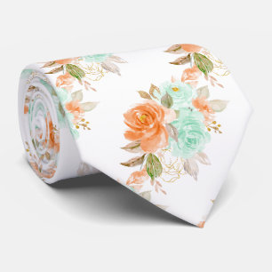 PixDezines H2 Korallenorange Grüne Rosen Krawatte