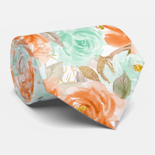PixDezines H2 Korallenorange Grüne Rosen Krawatte