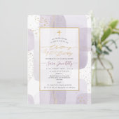 PixDezines H2 Lila Christening+1. Geburtstag Einladung (Stehend Vorderseite)