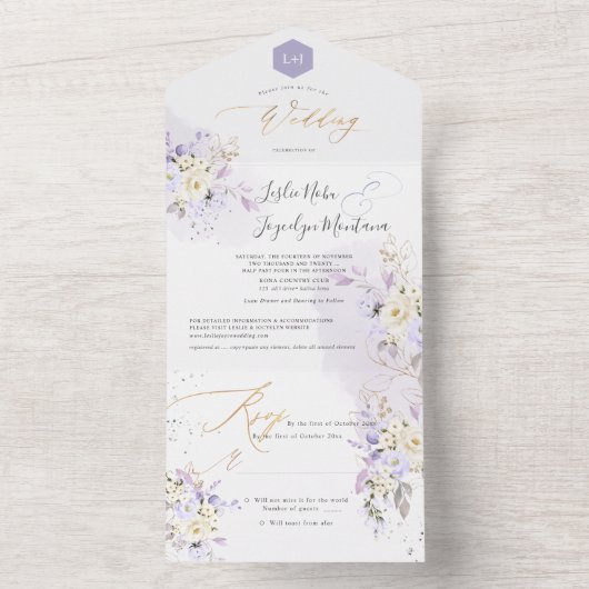 PixDezines H2 Lila Hyde Dusty Lila Rose All In One Einladung (Innen Boden)