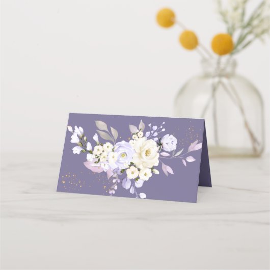 PixDezines H2 Lila Hydrangeas Creme Rose Platzkarte (Rückseite)