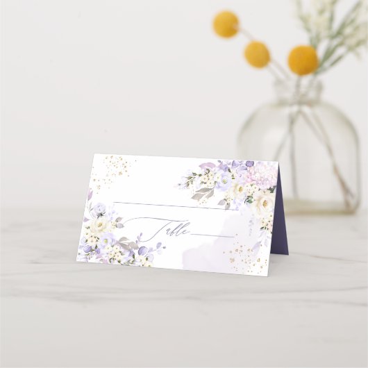 PixDezines H2 Lila Hydrangeas Creme Rose Platzkarte (Vorderseite)