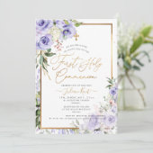 PixDezines H2 Lila Rose Erste Heilige Kommune Einladung (Stehend Vorderseite)