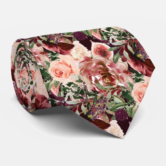 PixDezines H2 Marsala Boho Blush Burgundy Flowers  Krawatte (Gerollt)