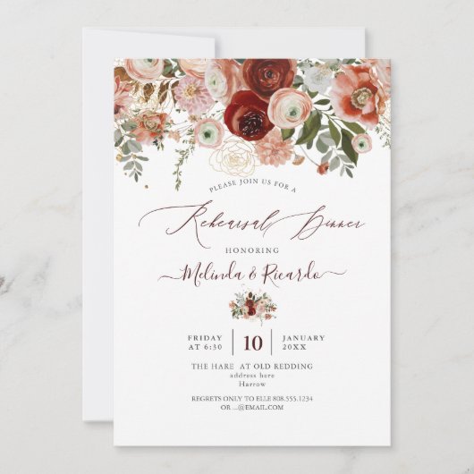 PixDezines H2 Marsala Herbst Botanischer Garten Einladung (Vorderseite)