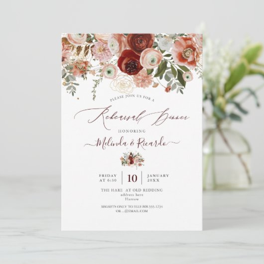 PixDezines H2 Marsala Herbst Botanischer Garten Einladung (Stehend Vorderseite)