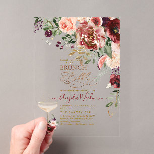 PixDezines H2 Marsala Roter Herbst-Brunch & Sekt Acryleinladungen
