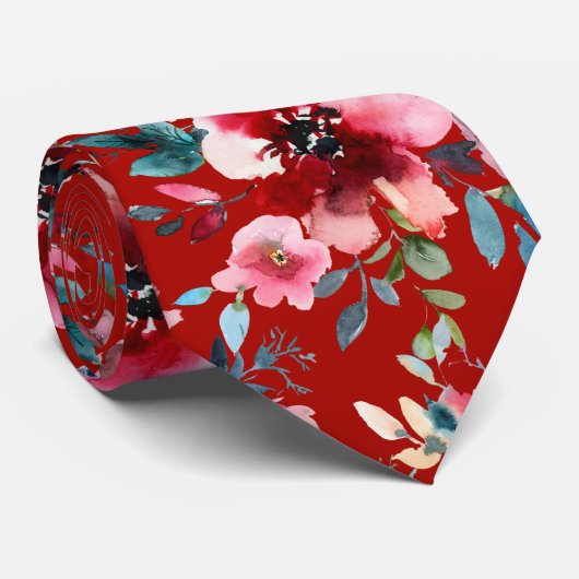 PixDezines H2 Mid Summer Flowers Burgundy Slate Krawatte (Gerollt)