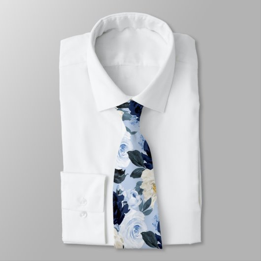 PixDezines H2 Navy+Dusty Blue Rose Krawatte (Gebunden)